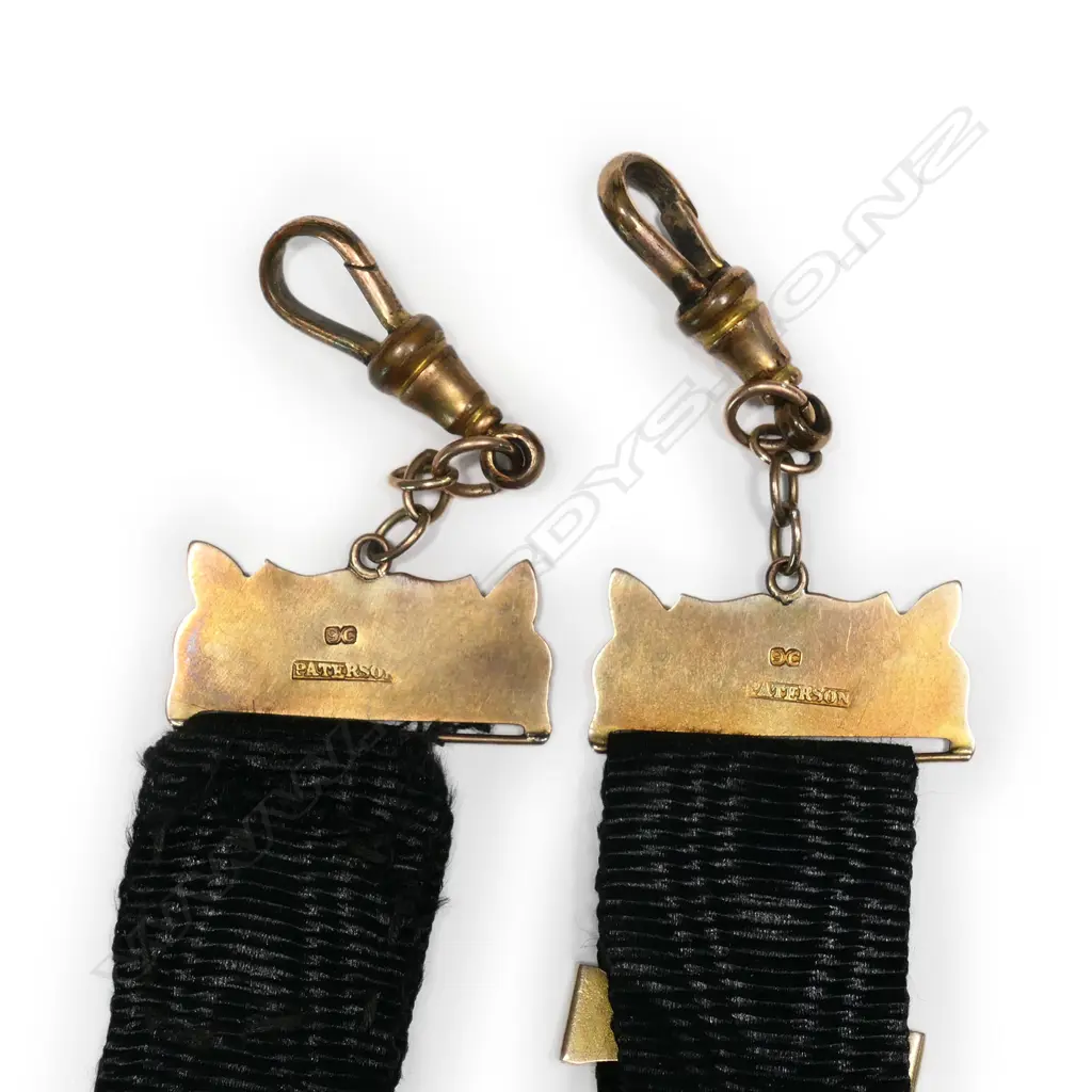 William Paterson (Dunedin) 9ct gold and black ribbon fob, Image 1++